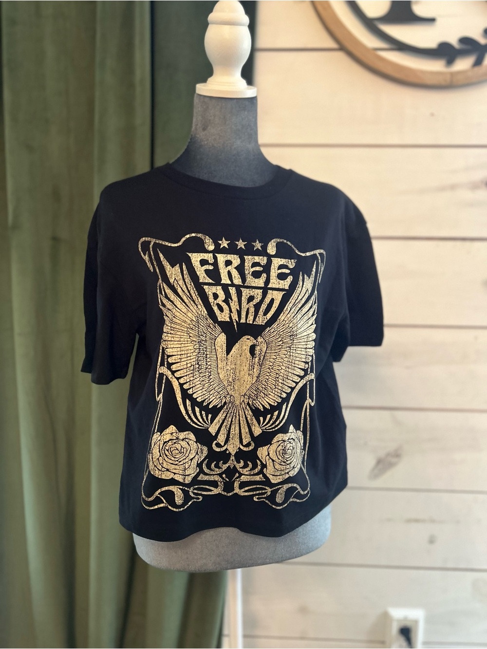 Free Bird Graphic Tee - Black with Gold Design